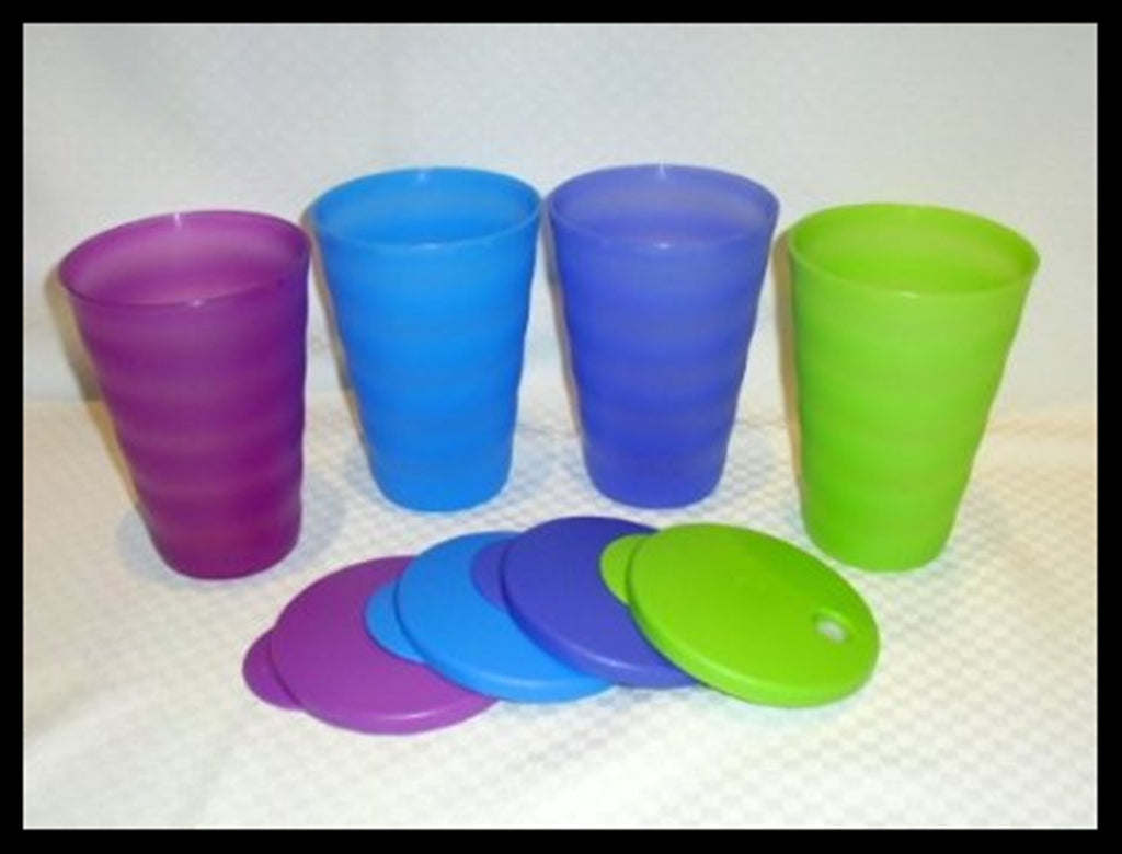 Tupperware 16-oz Impressions Drip-less Straw Seal TUMBLERS 4 Berry