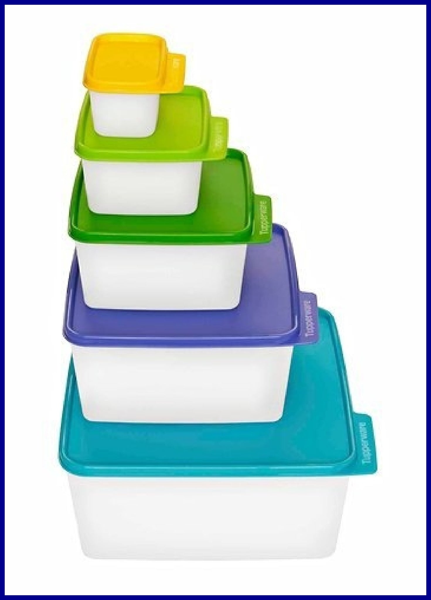 TUPPERWARE KEEP TABS 5-PC SET SQUARE STORAGE CONTAINERS w/ ORIGINAL COLORED TABBED SEALS