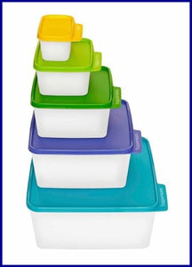 TUPPERWARE KEEP TABS 5-PC SET SQUARE STORAGE CONTAINERS w/ ORIGINAL COLORED TABBED SEALS