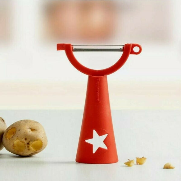 TUPPERWARE PREP ESSENTIALS UNIVERSAL STAINLESS STEEL PEELER RED STAR HANDLE - Plastic Glass and Wax ~ PGW