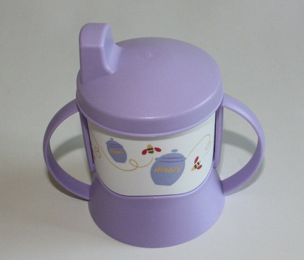 TUPPERWARE KIDS EARLY STAGES 4-Pc WINNIE the POOH HONEY BEE TODDLER TUMBLER w/ SIPPY SEAL COVER & DUAL HANDLED STAND - Plastic Glass and Wax