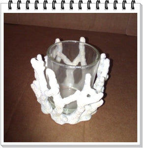 YANKEE SEASHELL WHITE RESIN CORAL & GLASS VOTIVE TEALIGHT CANDLE HOLDER - Plastic Glass and Wax ~ PGW