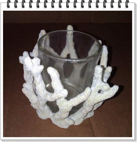 YANKEE SEASHELL WHITE RESIN CORAL & GLASS VOTIVE TEALIGHT CANDLE HOLDER - Plastic Glass and Wax ~ PGW