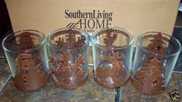 Southern Living AT Home WILLOW HOUSE 4 YULETIDE VOTIVE CANDLE HOLDERS BONZE / GLASS NIB