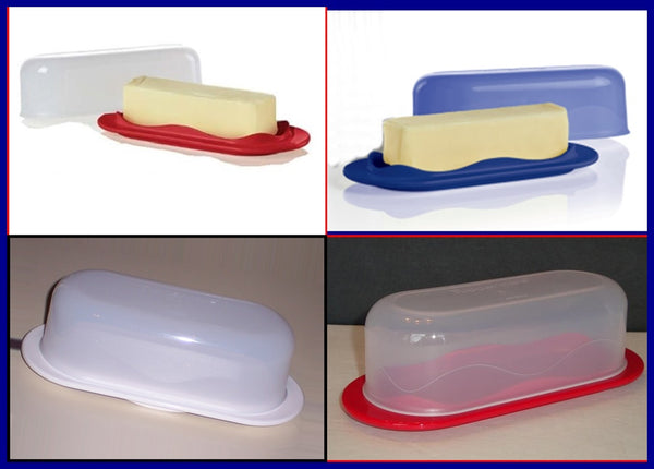 TUPPERWARE OPEN HOUSE 2-PC SHEER / SNOW WHITE SINGLE STICK BUTTER KEEPER STORAGE - Plastic Glass and Wax