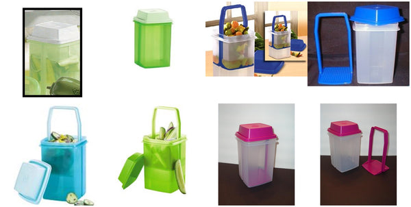 TUPPERWARE 3-Pc Pick-A-Deli 8.5-cup Refrigerator Pickle Celery Container Strainer Tropical Blue - Plastic Glass and Wax ~ PGW