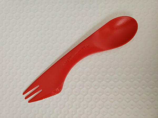 Tupperware 2 RED ALL-IN-ONE MULTI-PURPOSE UTENCIL KNIFE SPOON & FORK NEW RARE