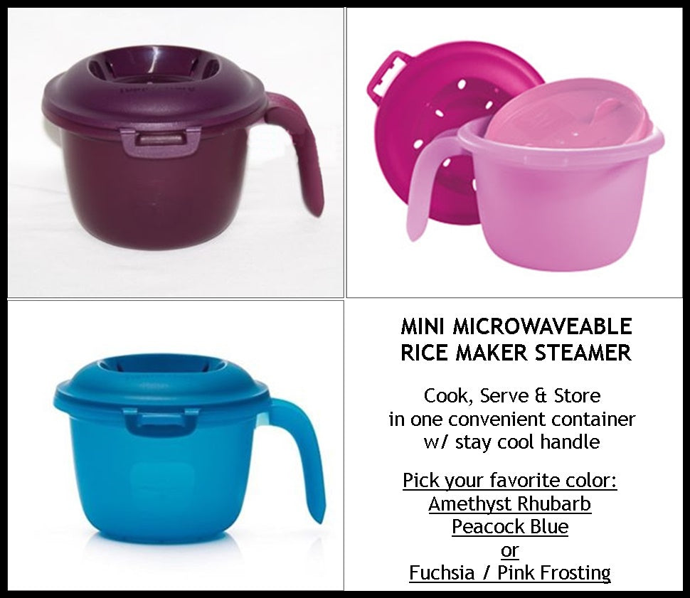 Tupperware Microwave Mini 2.5 cup Rice Maker Cooker Steamer in RHU Plastic Glass and Wax PGW