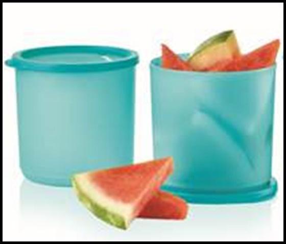 TUPPERWARE TWO 1-Qt / 1.1L Basic Bright Deep Canister Containers / Bowls w/ Seals Aqua Lt Blue - Plastic Glass and Wax ~ PGW