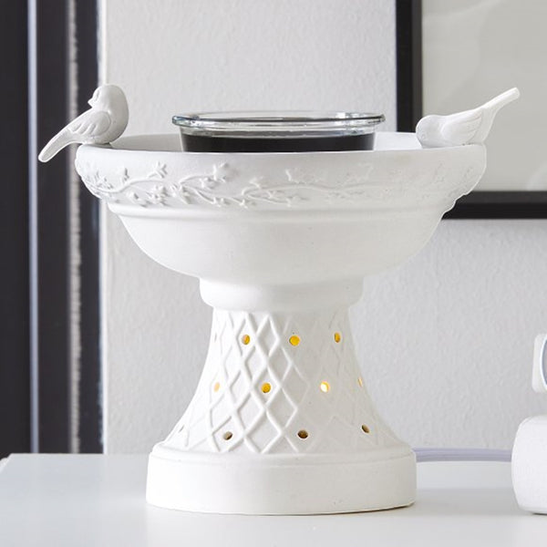 PartyLite Electric ScentGlow Aroma Melts Fragrance Warmer GLAZED CERAMIC BIRDBATH - Plastic Glass and Wax