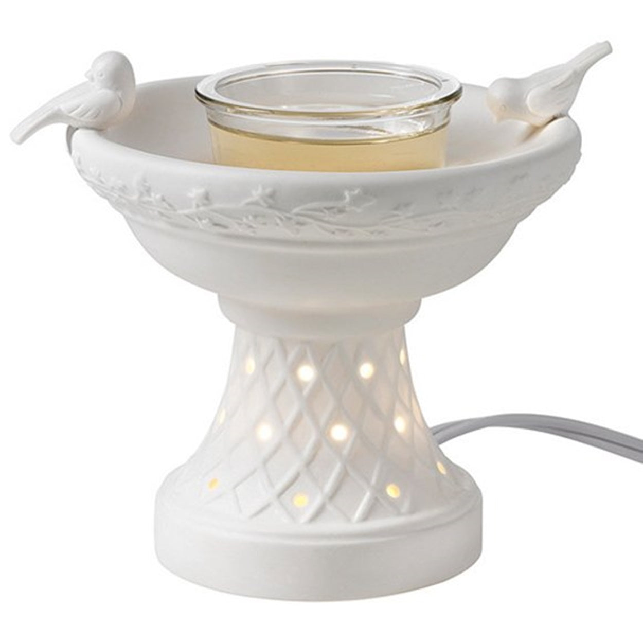 PartyLite Electric ScentGlow Aroma Melts Fragrance Warmer GLAZED CERAMIC BIRDBATH - Plastic Glass and Wax