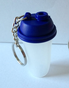 TUPPERWARE ORIGINAL STYLE Mini QUICK SHAKE Keeper Container KeyChain 1 BOLD N BLUE