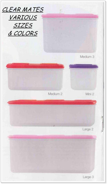 Tupperware SET of TWO Sheer Clear Mates Square MEDIUM 2 & 3 w/ PINK PUNCH Seals