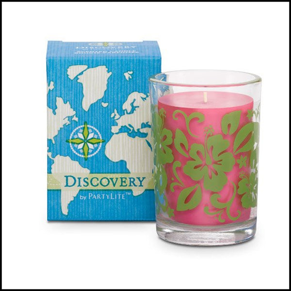 PartyLite ONE DISCOVERY TROPICAL SCENTED WAX JAR CANDLE Indian Blue Lotus & Ginger