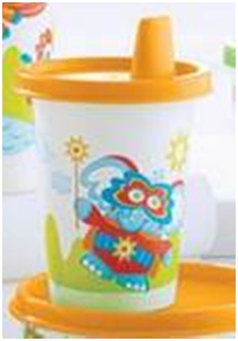 TUPPERWARE TUPPER KIDS EARLY AGES STAGES SUPER HERO'S 7-oz BELL TUMBLER w/ SIPPY SEAL - Plastic Glass and Wax
