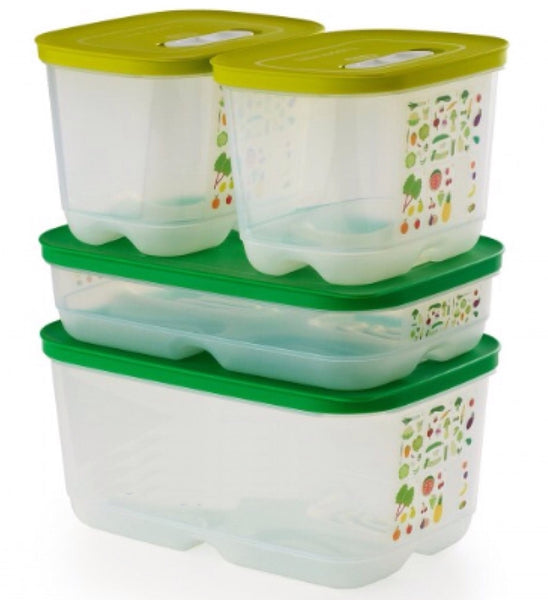 TUPPERWARE Sheer FridgeSmart LARGE LONG Storage Container Keeper SUNNY YELLOW / Snow White Seal - Plastic Glass and Wax