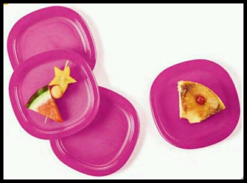 Tupperware Impressions 7.75" Microwave Dessert / Salad / Side Plates Set of 4 FUCHSIA PINK - Plastic Glass and Wax
