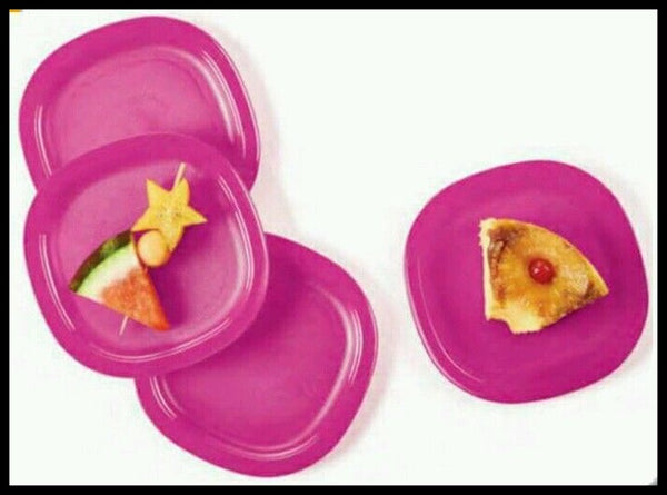 Tupperware Impressions 7.75" Microwave Dessert / Salad / Side Plates Set of 4 GUAVA MELON - Plastic Glass and Wax