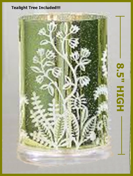 PARTYLITE ENCHANTED GARDEN HURRICANE CANDLE HOLDER SLEEVE W/ TEALIGHT TREE NIB - Plastic Glass and Wax