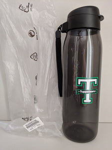 Tupperware Gen II On-the-Go Eco Flip Top T LOGO 750 mL Tumbler W/ Carry Strap Black - Plastic Glass and Wax