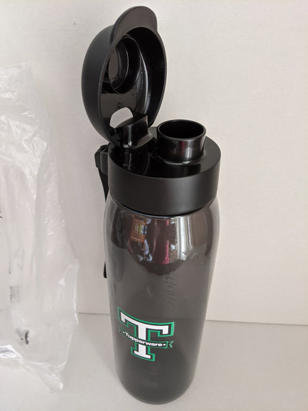 Tupperware Gen II On-the-Go Eco Flip Top T LOGO 750 mL Tumbler W/ Carry Strap Black - Plastic Glass and Wax