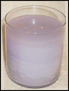 PartyLite GLOLITE GLOW LIGHT 2-Wick Round Glass Jar Boxed Candle GERANIUM CITRONELLA LT PURPLE - Plastic Glass and Wax