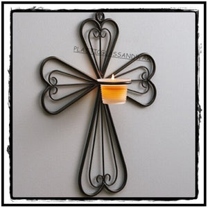 PARTYLITE ANTIQUE BRASS BRONZE WALL CROSS CANDLE HOLDER SCONCE NIB