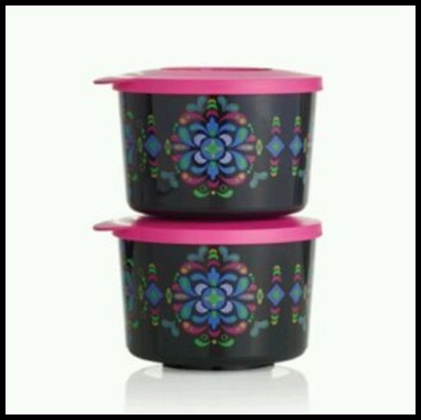 TUPPERWARE 2 PARTY POPPIN SNAP TOGETHER DECO BOWLS RHUBARB SEALS 800mL 3.25-C - Plastic Glass and Wax