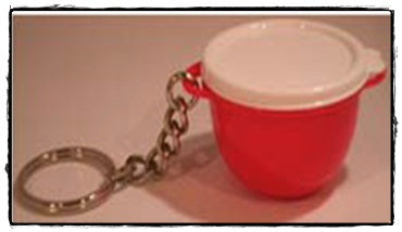 TUPPERWARE Mini Mega ThatsA Bowl Key Chain Chili Red & Snow White - Plastic Glass and Wax ~ PGW