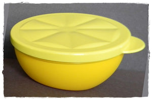 TUPPERWARE YELLOW LEMON Shaped Refrigerator Locker 2 PIECE Novelty Keeper