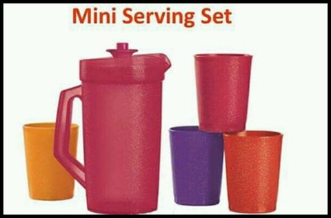 TUPPERWARE KID'S MINI 5-pc BEVERAGE SERVE-IT SET w/ PITCHER & TUMBLERS STARLIGHT - Plastic Glass and Wax