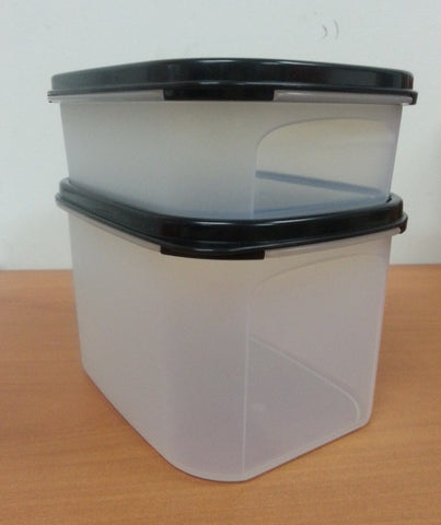 TUPPERWARE MODULAR MATES MINI RECTANGLE SET 1 & 2 / 3.5-c & 8-c w/ BLACK SEALS - Plastic Glass and Wax
