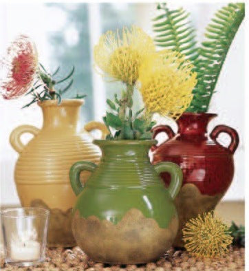 Southern Living at HOME TUSCAN OLIVE JAR YELLOW & SANDSTONE GLAZED POTTERY URN VASE LIKE NEW - Plastic Glass and Wax ~ PGW