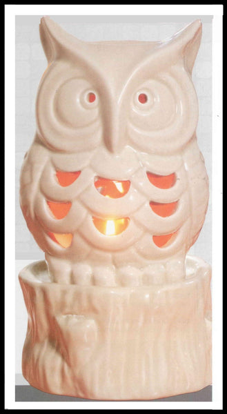 YANKEE CERAMIC OWL LUMINARY TEALIGHT CANDLE HOLDER W/ 4 APPLE PUMPKIN TEALIGHTS