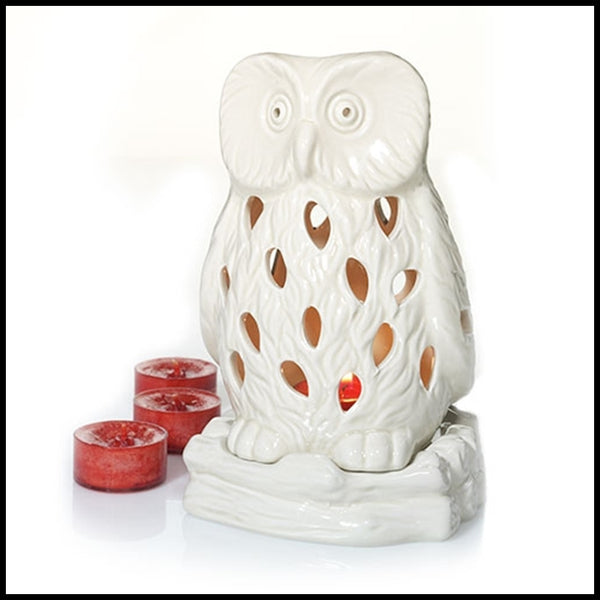 YANKEE CERAMIC OWL LUMINARY TEALIGHT CANDLE HOLDER W/ 4 APPLE PUMPKIN TEALIGHTS