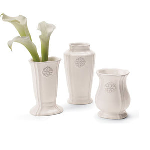 Southern Living AT HOME GLAZED CERAMIC POTTERY PETITE BUD VASE TRIO 3 STYLE VASES - Plastic Glass and Wax ~ PGW