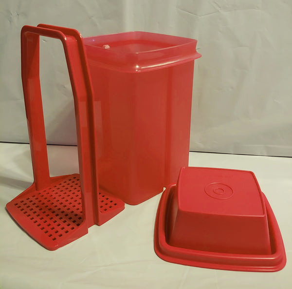 TUPPERWARE 3-Pc Pick-A-Deli 8.5-cup Refrigerator Pickle Celery Container Strainer CHERRY RED