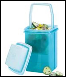 TUPPERWARE 3-Pc Pick-A-Deli 8.5-cup Refrigerator Pickle Celery Container Strainer Tropical Blue - Plastic Glass and Wax ~ PGW