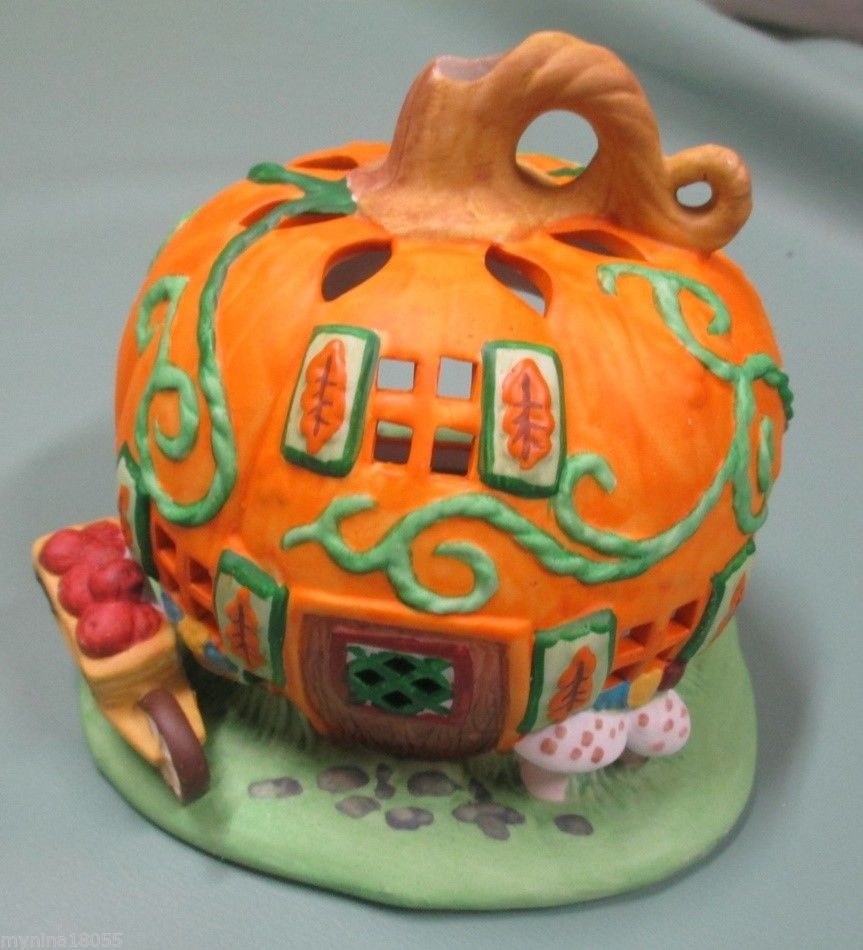 PartyLite GLAZED CERAMIC POTTERY PUMPKIN PATCH TEALIGHT CANDLE HOUSE HOLDER NIB