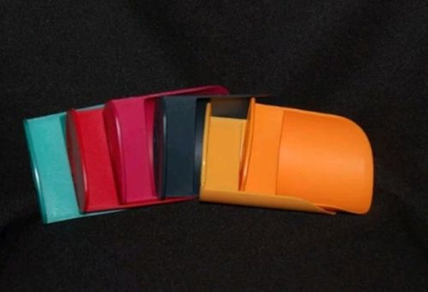 Tupperware 2 COLORED NOVELTY GADGET ROUND ROCKER CANISTER SCOOPS - Plastic Glass and Wax