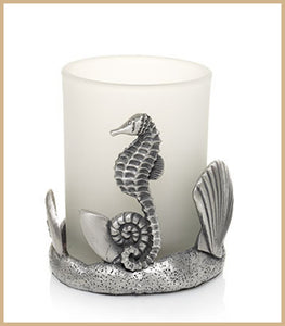 YANKEE CANDLE ANTIQUE SILVER SEAHORSE & SHELL VOTIVE TEALIGHT CANDLE HOLDER - Plastic Glass and Wax ~ PGW