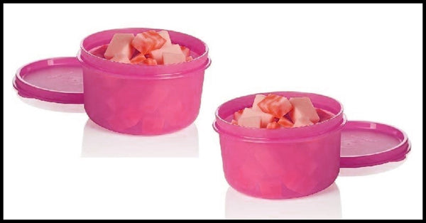 TUPPERWARE 2 14-oz Serving Center Storage Container Snack Bowls with Seals Fuchsia Kiss Pink - Plastic Glass and Wax ~ PGW