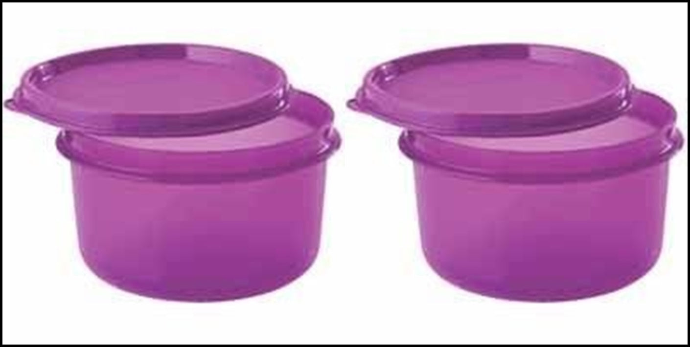 TUPPERWARE 2 14-oz Serving Center Storage Container Snack Bowls with Seals Grape Purple - Plastic Glass and Wax ~ PGW