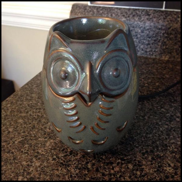 PartyLite Electric ScentGlow Glo Scent Plus Wax Aroma Melts SAGE GREEN OWL WARMER - Plastic Glass and Wax