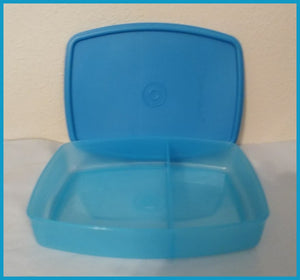 TUPPERWARE SIDE BY SIDE LUNCH-IT DIVIDED DISH / CONTAINER AZURE LIGHT BLUE - Plastic Glass and Wax