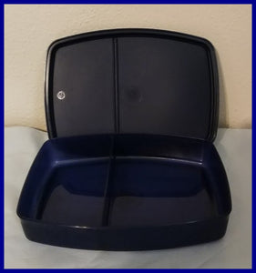 TUPPERWARE SIDE BY SIDE LUNCH-IT DIVIDED DISH / CONTAINER INDIGO BLUE - Plastic Glass and Wax