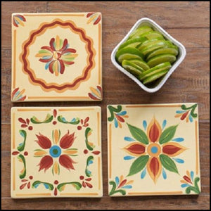 SOUTHERN LIVING AT HOME GAIL PITTMAN SIENA TRIVET TRIO ~ 3 SQUARE WALL ART PLAQUES - Plastic Glass and Wax ~ PGW