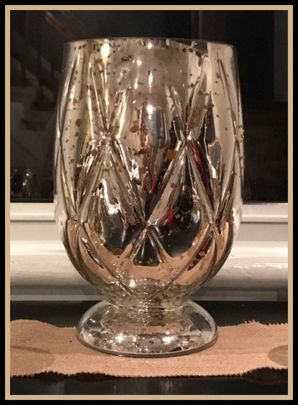 PARTYLITE SILVER & GOLD SHIMMERING HURRICANE CANDLE HOLDER w/ TEALIGHT TREE NIB - Plastic Glass and Wax ~ PGW