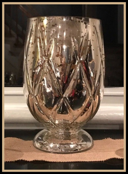 PARTYLITE SILVER & GOLD SHIMMERING HURRICANE CANDLE HOLDER w/ TEALIGHT TREE NIB - Plastic Glass and Wax ~ PGW
