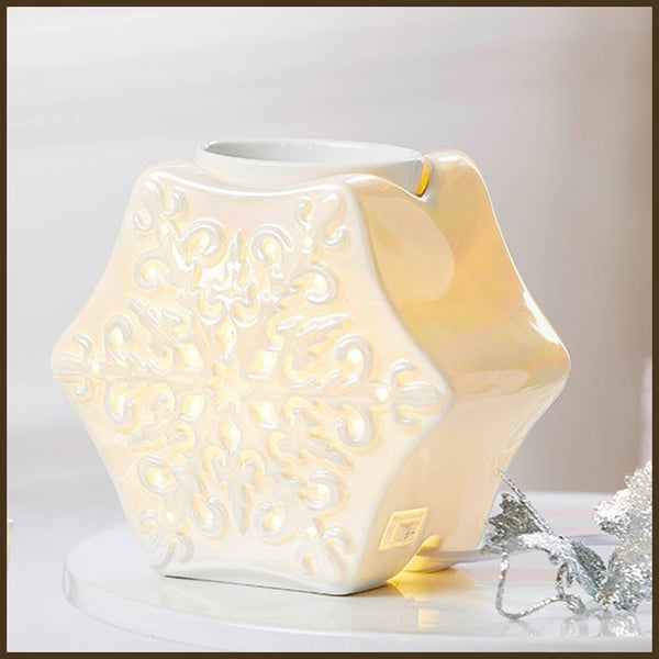 PartyLite Electric ScentGlow Glo Scent Plus Wax Aroma Melts Warmer Creamy Pearl Snow Flake - Plastic Glass and Wax